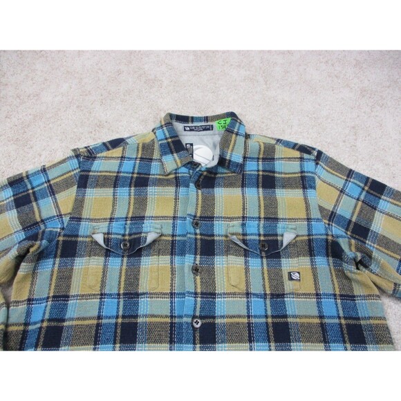 Lost Enterprises Shirt Mens Large Brown Blue Plaid Cotton Casual Button Up - Picture 3 of 14